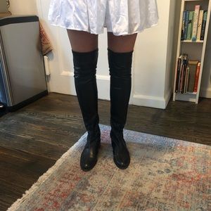 Black leather over the knee boots